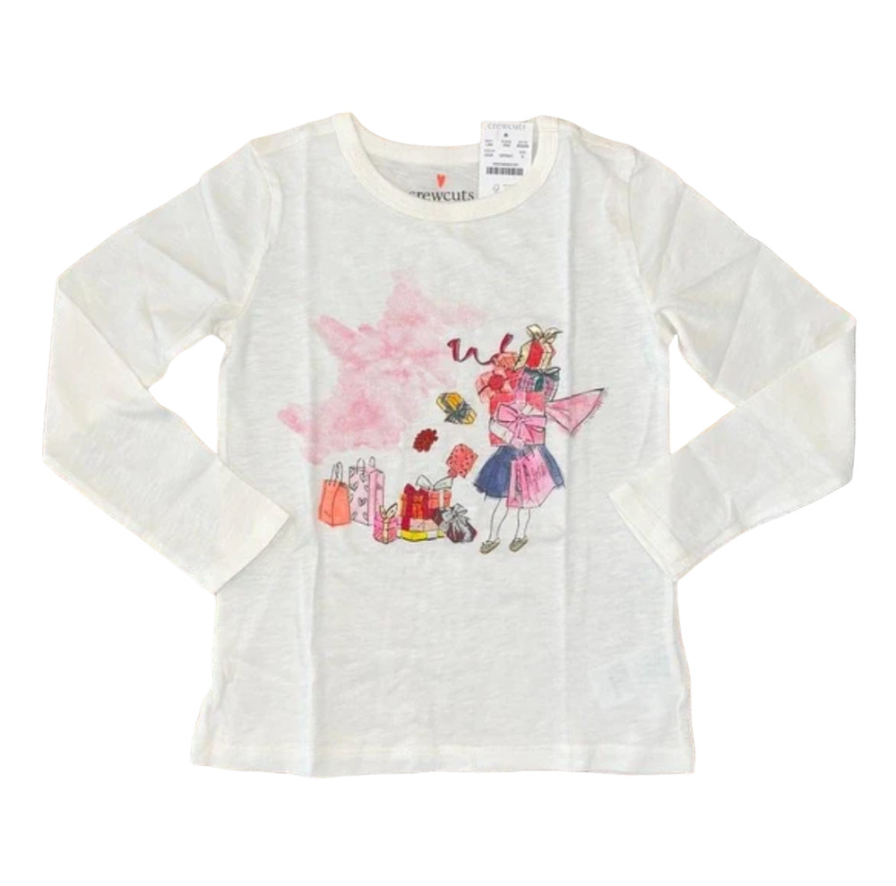 **NWT J. Crew Girls' Ivory W/Christmas Gift Shopper Graphic T-Shirt
